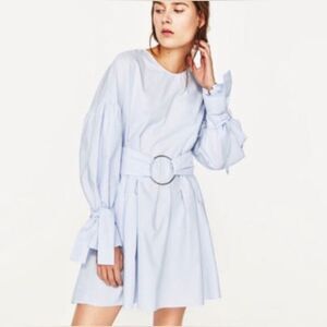 ZARA Trafaluc Dress Full Shirt Belted Blue L